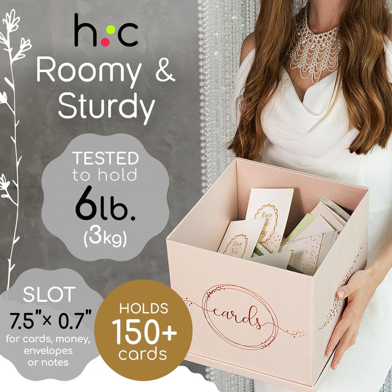 Hayley Cherie Pink Rose Gold Card Box for Party, Large 10â€ Gift Card Box Birthday, Bridal & Baby Shower, Wedding Reception, Graduation, Sweet 16, Quinceanera, Anniversary, Envelope Holder with Slot, Money Basket - Image 4